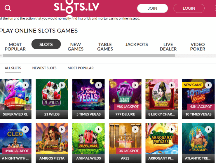 slots.lv homepage