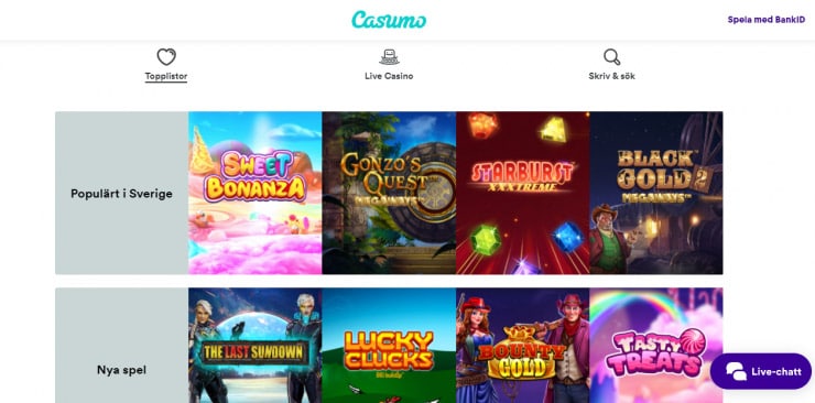 Det nya casinot Casumos spelutbud