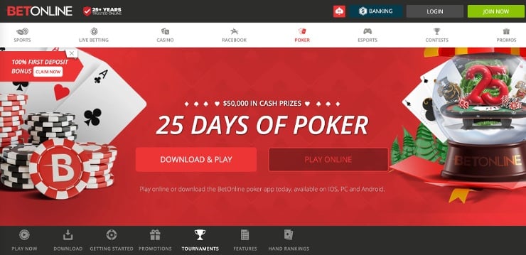 BetOnline Casino Poker Page
