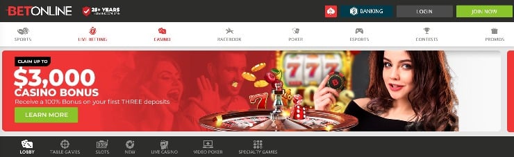 BetOnline Online Casino Homepage