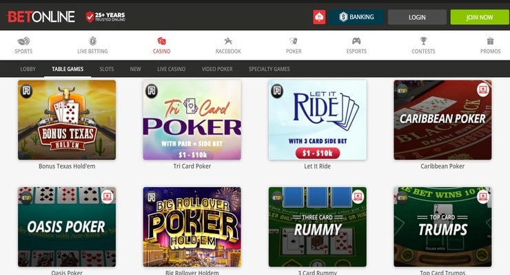 Poker Games homepage at BetOnline