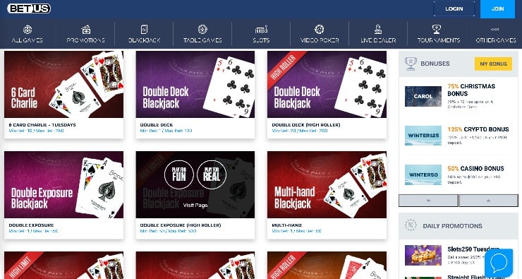 BetUS Casino Blackjack Page