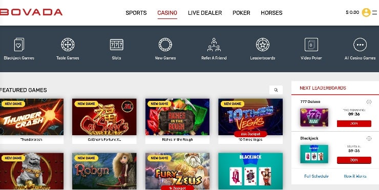 Bovada Online Casino Site Homepage