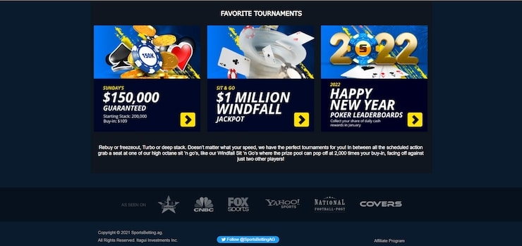 Online poker tournament coverage on Sportsbetting.ag