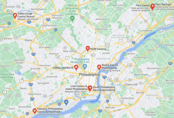 Map of casinos in Philadelphia