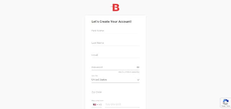 Simple registration form on BetOnline