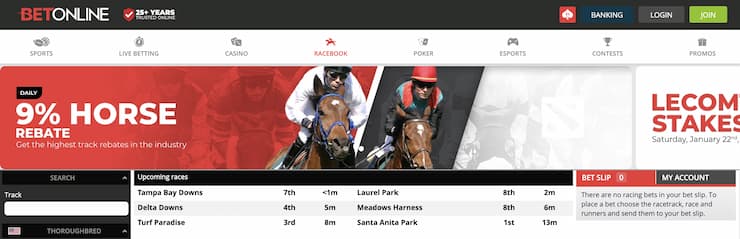 BetOnline homepage - RI horse racing 