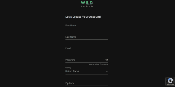 Wild Casin o Personal Details Page