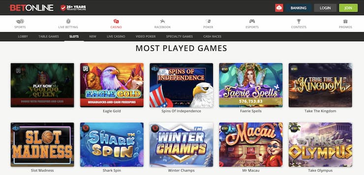 BetOnline homepage - Best New slots for March 2022 