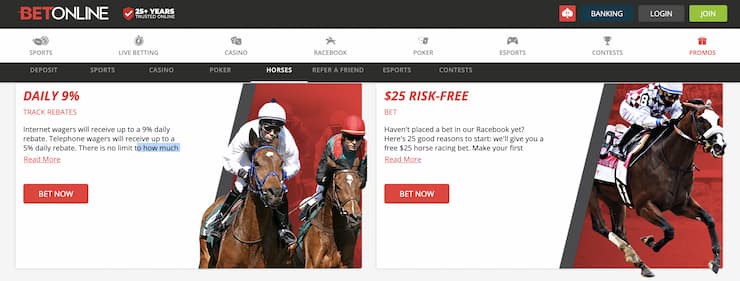 BetOnline Tennessee horse racing homepage