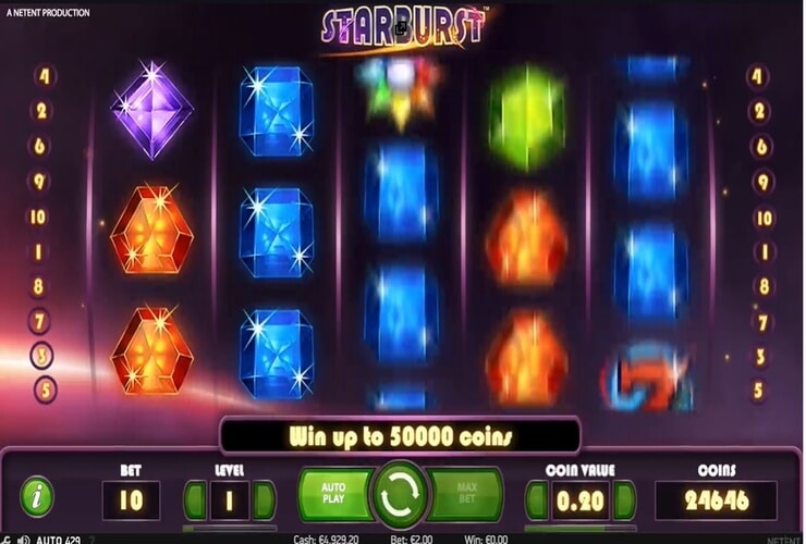 Starburst slot with reels spinning