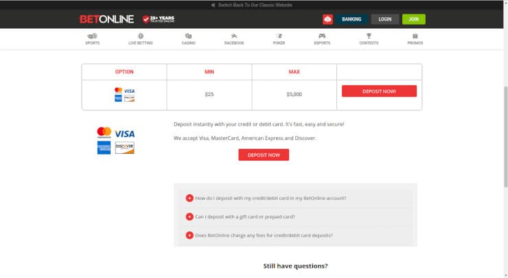 BetOnline Credit Card Page