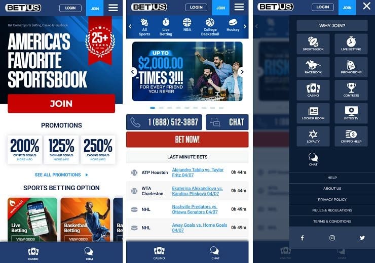 BetUS Mississippi Mobile Betting Site Screens