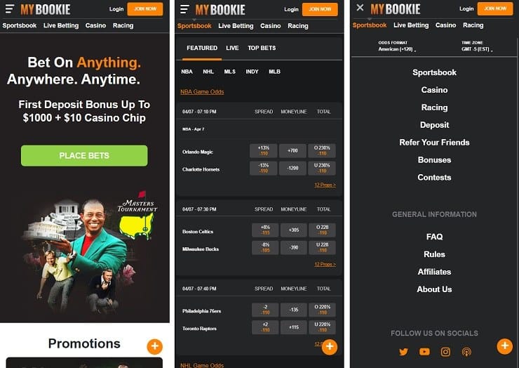 MyBookie MS Mobile Site Screens