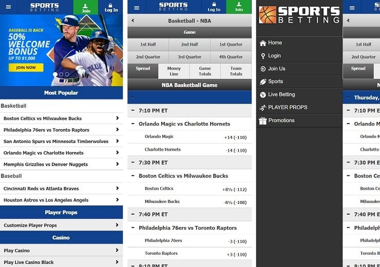 SportsBetting.ag CT Mobile Site Screens