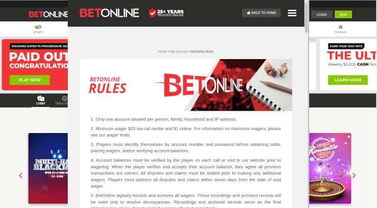 BetOnline Rules And Terms