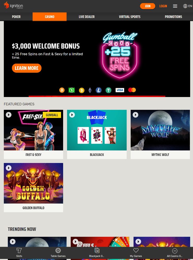 mobile casinos for real money - ignition casino homepage