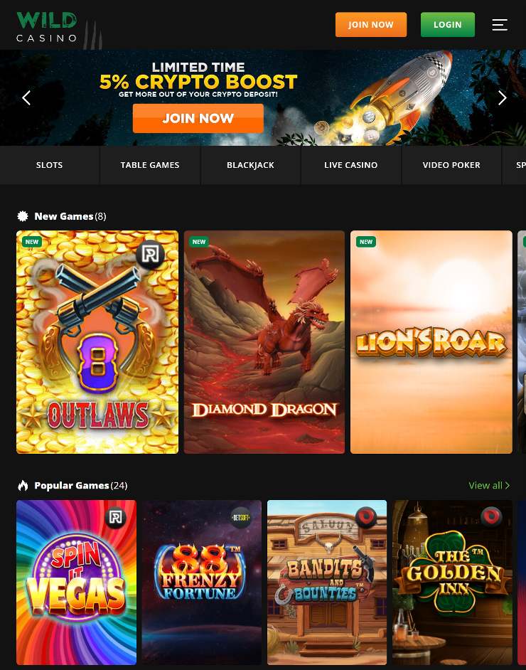 mobile casinos for real money - wild casino homepage