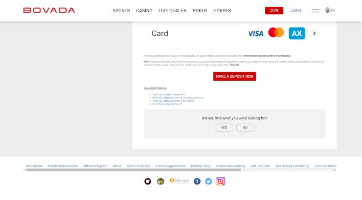 Bovada Credit Cards