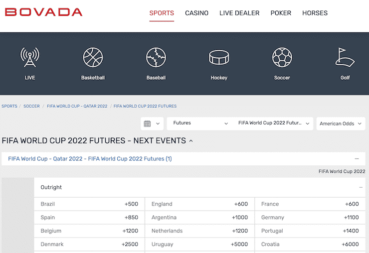 Bovada 2022 World Cup Betting Site
