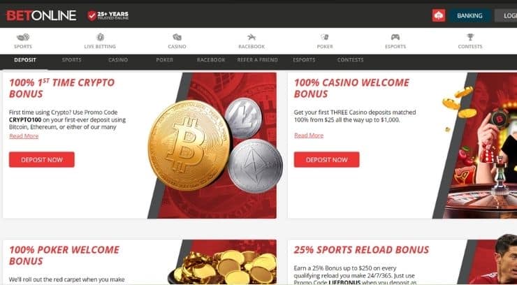 BetOnline Crypto Casino Promotions Page