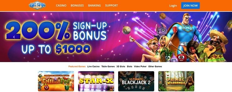 Big Spin Casino Homepage