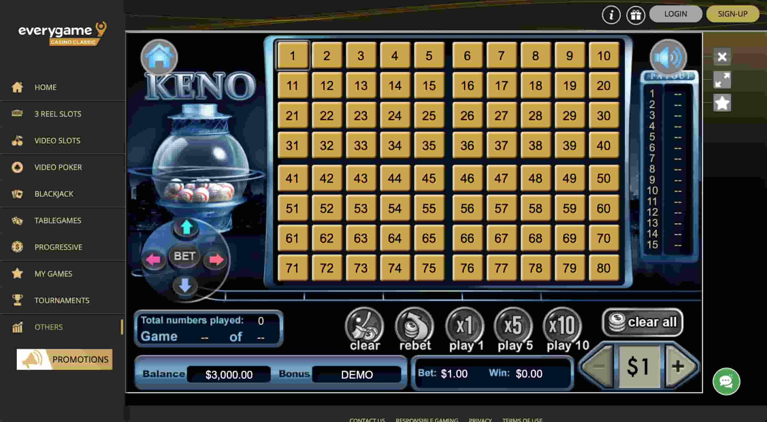 Everygame Casino Keno