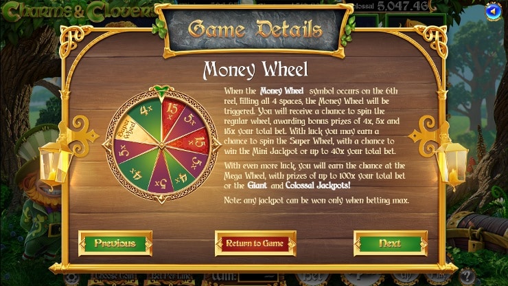 Charms & Clovers Slot Review - Money Wheel Bonus Feature