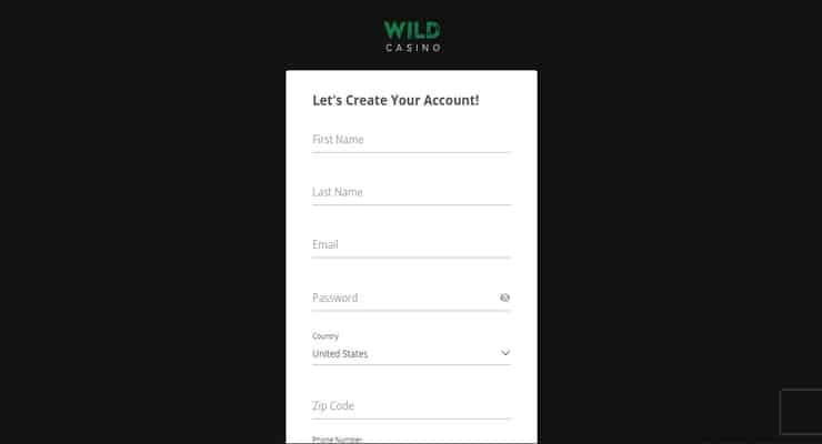 Wild Casino homepage