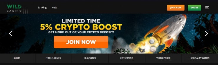 Join Now button at Wild Curacao Casino