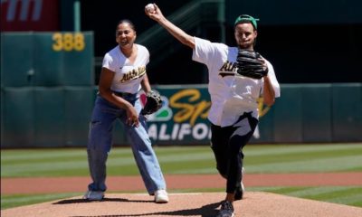 WATCH: Steph Curry Throws Wild Pitch at the Oakland Athletics Game