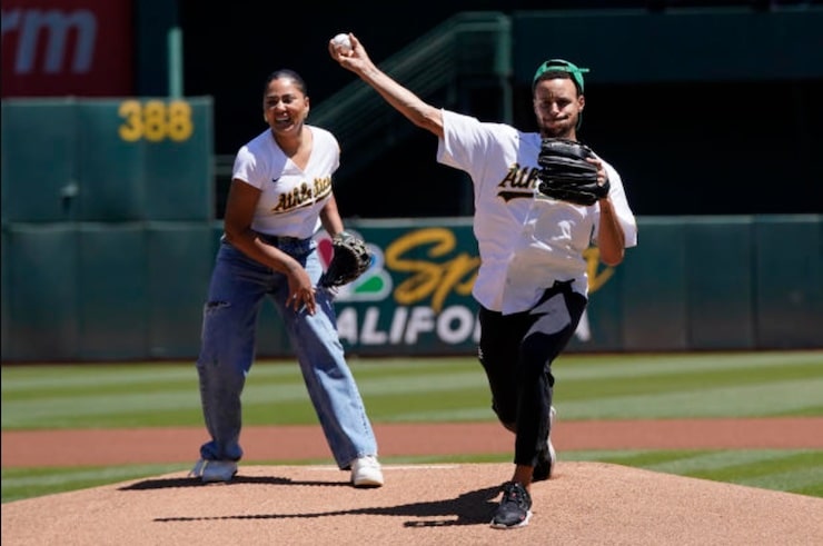 WATCH: Steph Curry Throws Wild Pitch at the Oakland Athletics Game