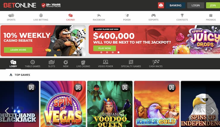 BetOnline homepage - The best Dogecoin casinos