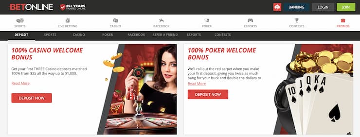 BetOnline Casino promotions homepage