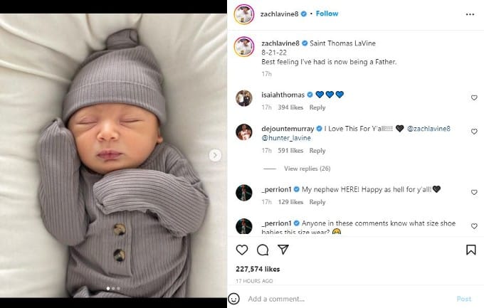 Bulls' Zach LaVine and wife Hunter Mar welcome baby boy