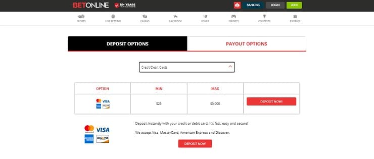 BetOnline deposit options form