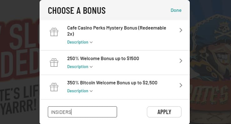 Cafe Casino Bonus Code