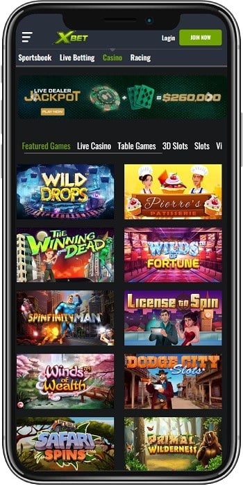 XBet Mobile Casino Screen