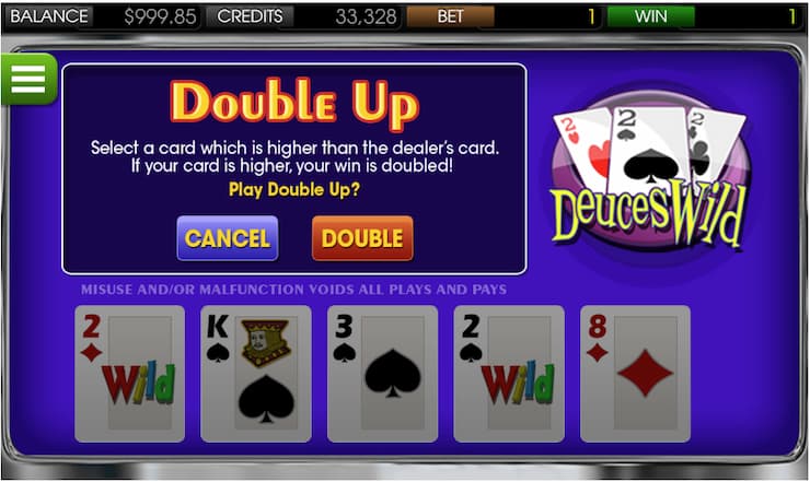 Holding and doubling in Deuces Wild