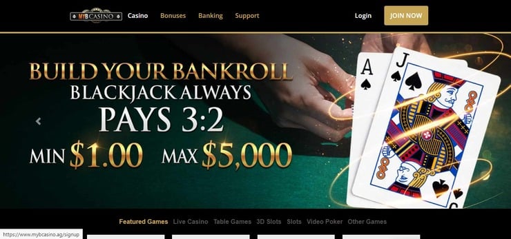 MyB Casino homepage 