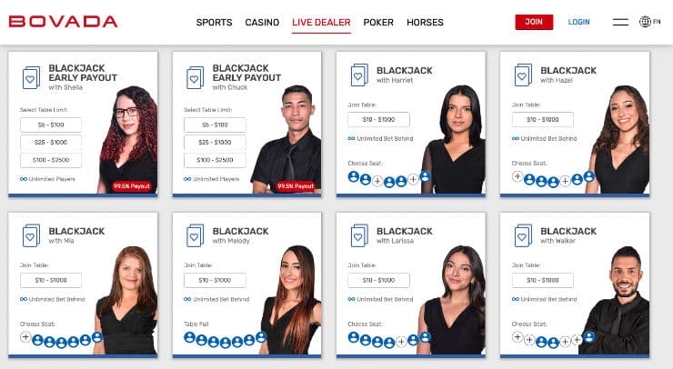 Bovada Live Casino Games