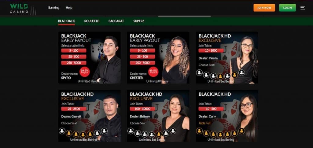 Wild Casino live blackjack
