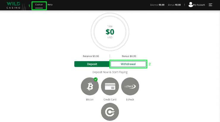 Withdraw from Altcoin Casino Step 1