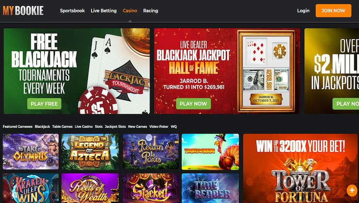 MyBookie Casino homepage - 400% casino bonus