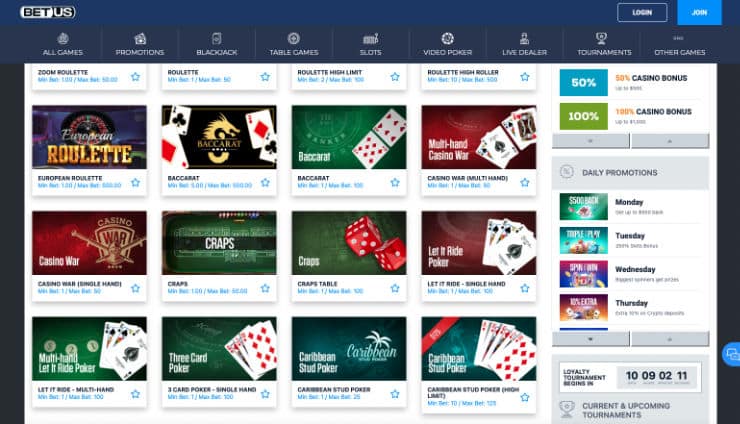 BetUS Casino Games