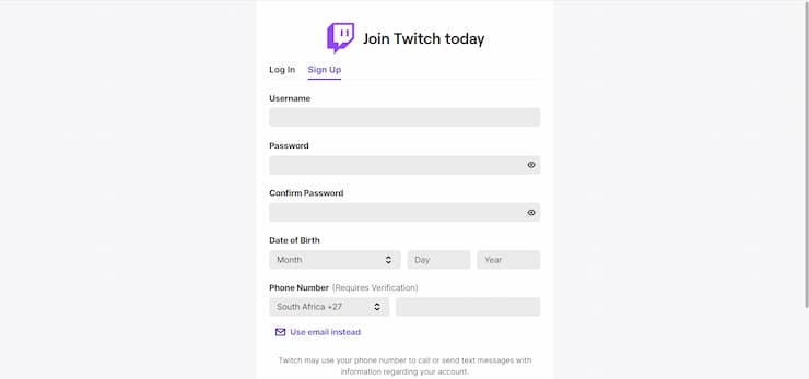 Open Twitch account