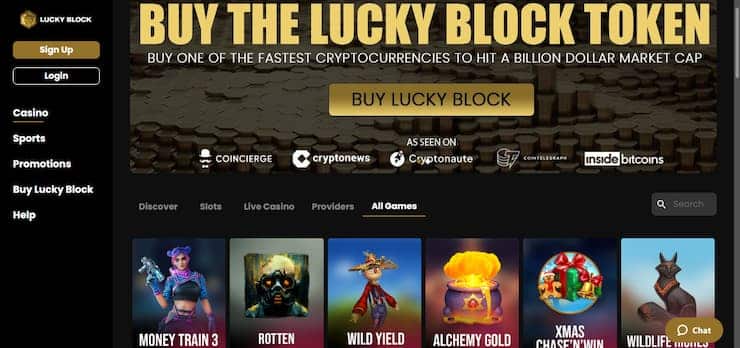 Lucky Block Casino Home Page