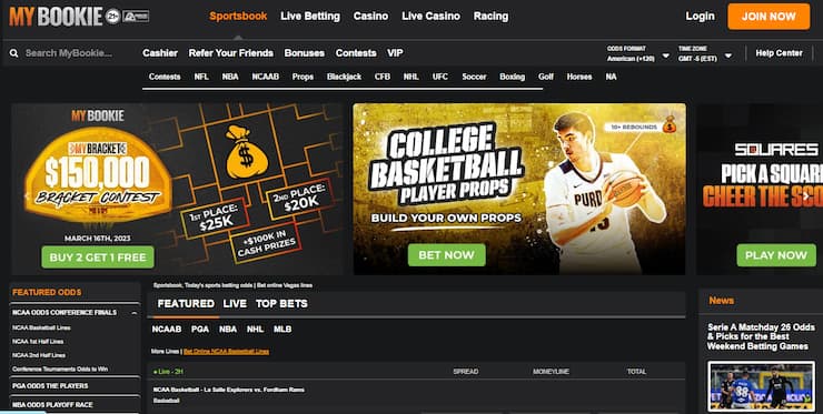 MyBookie top prop betting site for March Madness Schedule