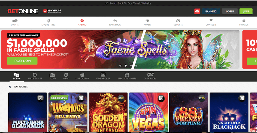 Betonline casino homepage