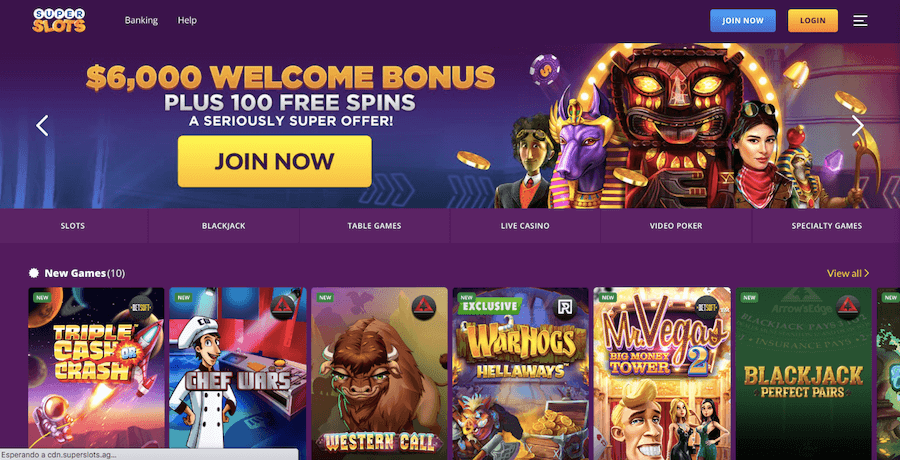 SuperSlots casino homepage